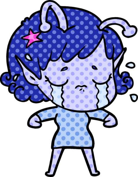 Bir insan tarafından çizilmiş ağlayan uzaylı kız çizgi filmi.