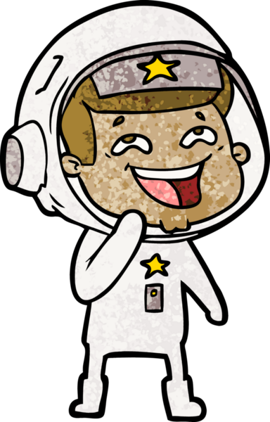 Bir insan tarafından çizilmiş gülen astronot çizgi filmi.