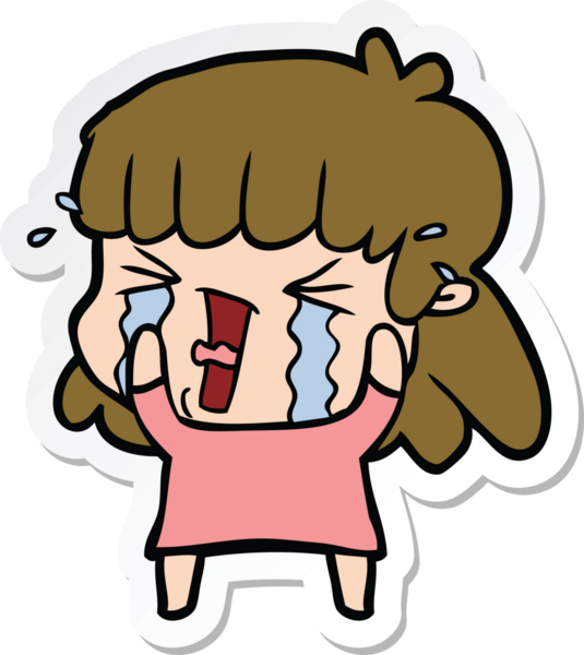 Bir insan tarafından çizilmiş gözyaşları içindeki bir karikatür kadının çıkartması.