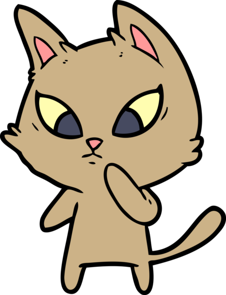 Bir insan tarafından çizilmiş kafası karışmış çizgi film kedisi.