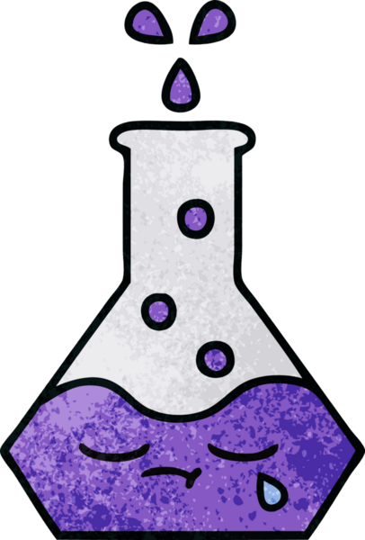 Bir insan tarafından çizilmiş bir bilim şişesinin retro grunge desen karikatürü.