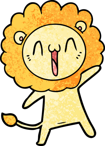 Bir insan tarafından çizilmiş mutlu çizgi film aslanı.
