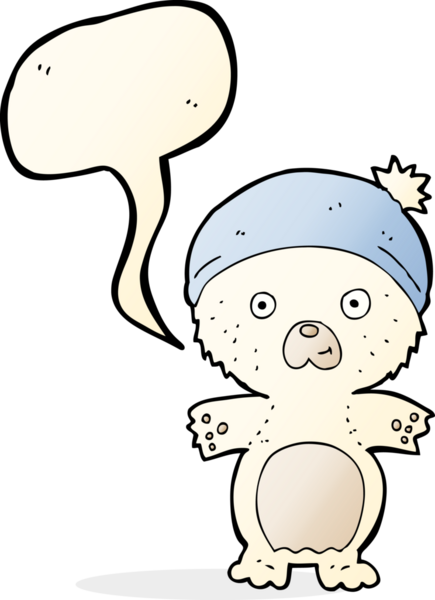 şapkalı şirin kutup ayısı bir insan tarafından çizilmiş konuşma baloncuğu.