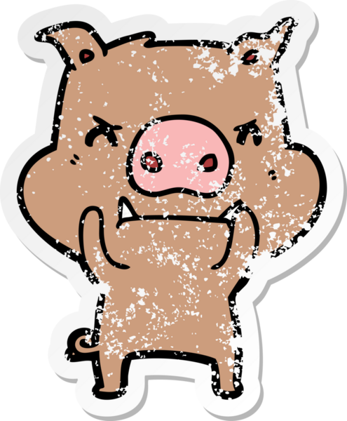 Bir insan tarafından çizilmiş kızgın çizgi film domuzunun sıkıntılı çıkartması.