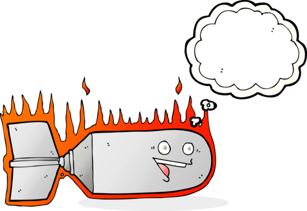 Bir insan tarafından çizilmiş düşünce baloncuklu bir bomba.