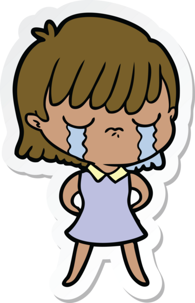 Bir insan tarafından çizilmiş, ağlayan bir karikatür kadının çıkartması.