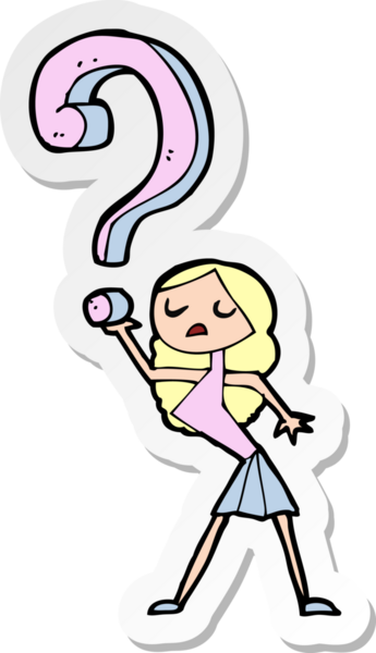 Bir insan tarafından çizilmiş soruları olan bir çizgi film kızına ait etiket.
