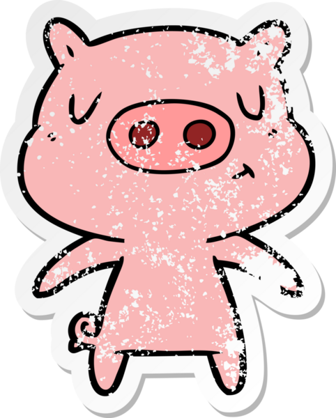 Bir insan tarafından çizilmiş çizgi film içerikli bir domuzun sıkıntılı çıkartması.