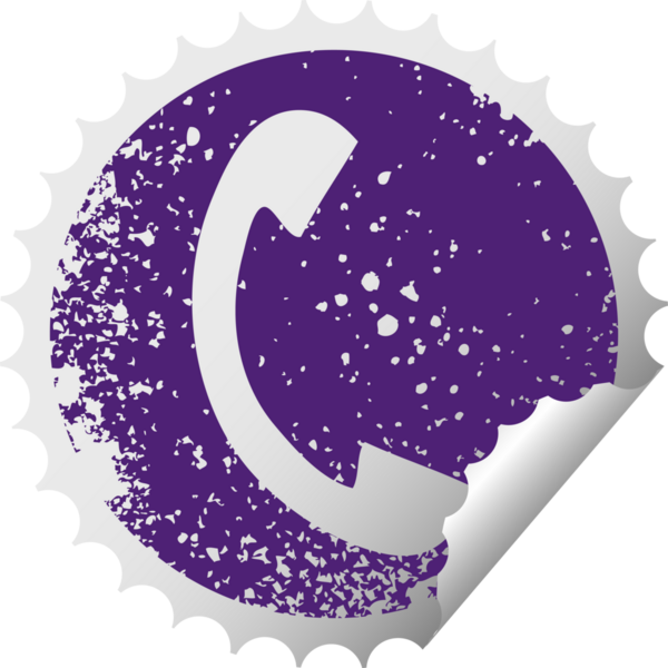 Bir insan tarafından çizilen telefon ahizesinin çizilmiş dairesel kabuk soyma etiketi.