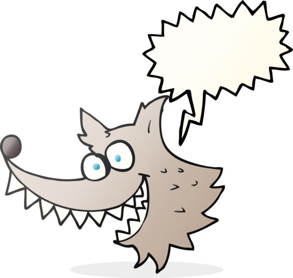 Bir insan tarafından çizilmiş serbest konuşma balonu çizgi filmi çılgın kurt.