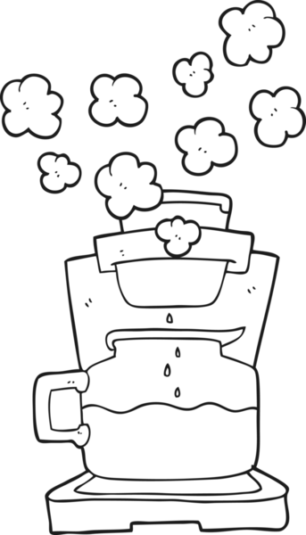 Bir insan tarafından çizilmiş siyah beyaz kahve makinesi.