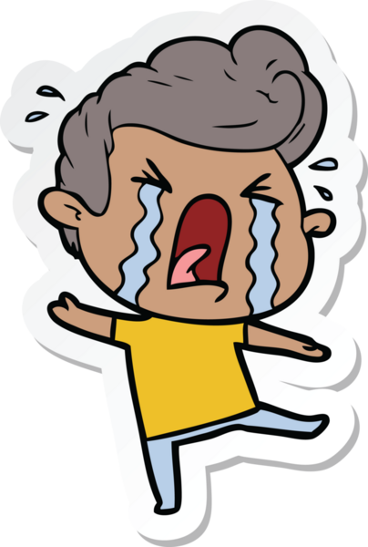 Bir insan tarafından çizilmiş ağlayan bir karikatür çıkartması.