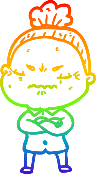 Gökkuşağı gradyan çizgi çizimi bir insan tarafından çizilmiş yaşlı bir kadın tarafından rahatsız edildi