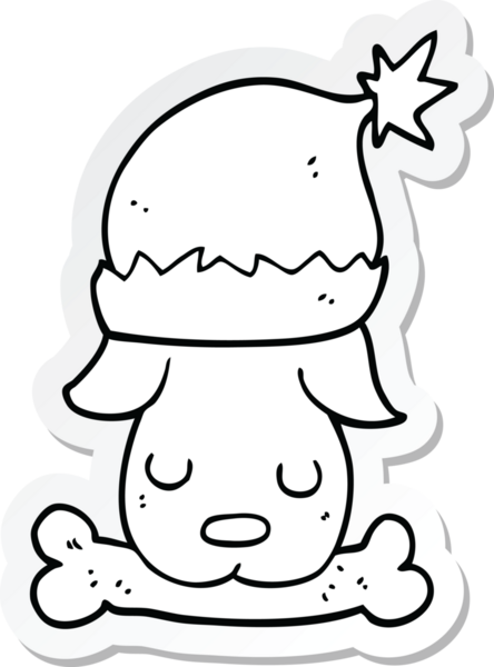 Bir insan tarafından çizilmiş kemikli bir çizgi film yılbaşı köpeğinin çıkartması.