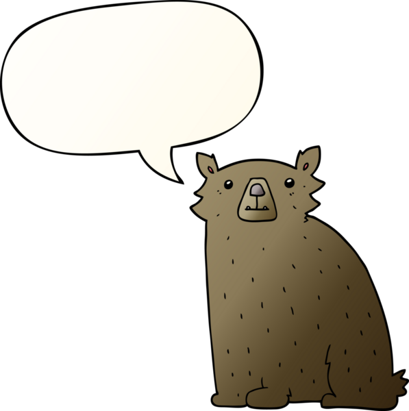 Bir insan tarafından çizilmiş yumuşak eğimli konuşma baloncuklu çizgi film ayısı.