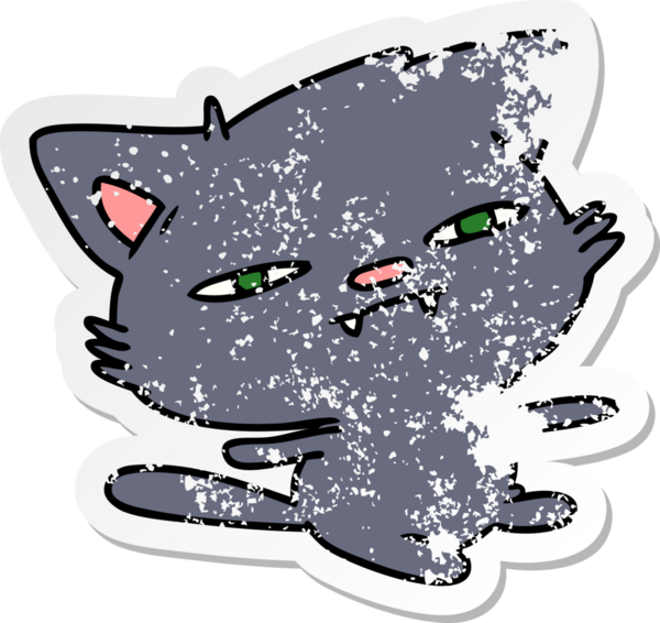 Bir insan tarafından çizilmiş sevimli kawaii kedisinin serbest çizilmiş çıkartması.