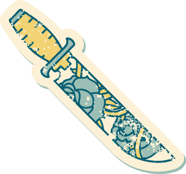 Bir hançerin ve bir insanın çizdiği çiçeklerin sembolik dövmesi.