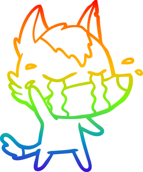 Gökkuşağı gradyan çizgi çizimi bir insan tarafından çizilmiş ağlayan bir kurt.