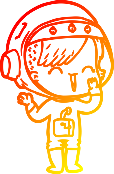 Bir insan tarafından çizilmiş gülen astronot bir kızın sıcak çizgi çizimi.