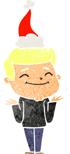 Mutlu el çizimi, omuz silken bir adamın insan tarafından çizilmiş bir Noel Baba şapkası.