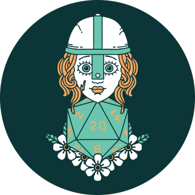 Bir insan tarafından çizilmiş 20 D20 zarlı insan dövüşçüsü simgesi