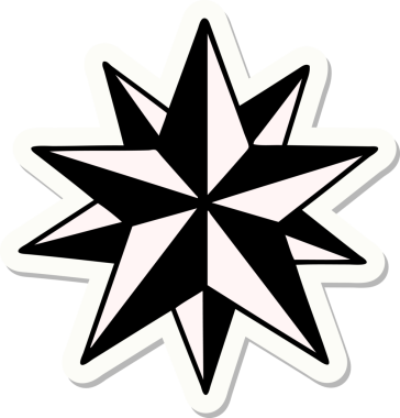 Bir insan tarafından çizilmiş geleneksel bir yıldız stiliyle dövme çıkartması.