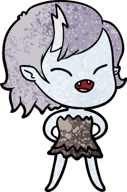 Bir insan tarafından çizilmiş gülen vampir kız çizgi filmi.