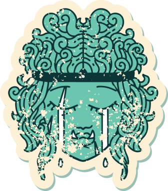 Retro Dövme Tarzı Üzgün Ork Barbar karakter yüz Bir insan tarafından çizilmiş