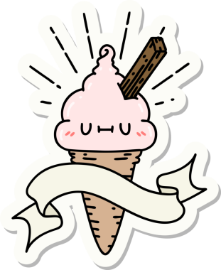 Bir insan tarafından çizilmiş dövme stili dondurma karakterinin çıkartması.