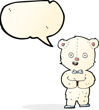 Bir insan tarafından çizilmiş konuşma balonlu oyuncak ayı.