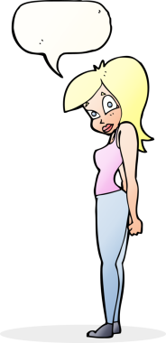 Bir insan tarafından çizilmiş konuşma balonu olan güzel bir kadın.