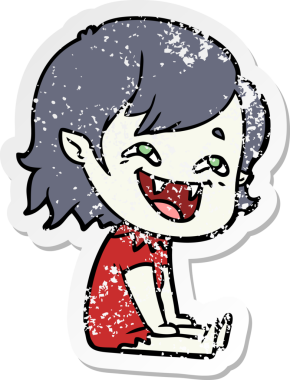 Bir insan tarafından çizilmiş gülen vampir kız çizgi filminin sıkıntılı çıkartması.