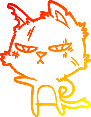 Bir insan tarafından çizilmiş sert bir çizgi film kedisinin sıcak çizgi çizimi