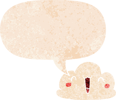 Bir insan tarafından çizilmiş grunge sıkıntılı retro biçiminde konuşma baloncuğu ile sevimli çizgi film bulutu