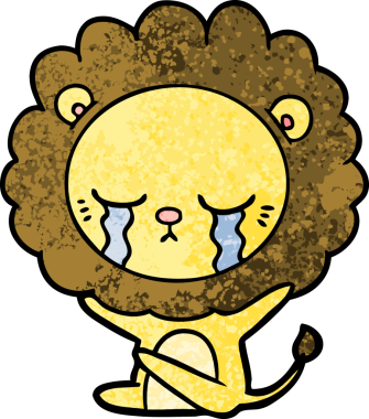 Bir insan tarafından çizilmiş ağlayan çizgi film aslanı.