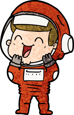 Bir insan tarafından çizilmiş mutlu astronot çizgi filmi.