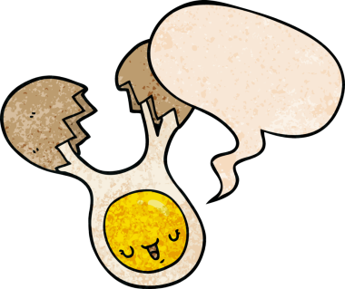 Bir insan tarafından çizilmiş, konuşma baloncuklu karikatür kırılan yumurta.