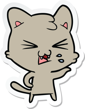 Bir insan tarafından çizilmiş, tıslayan bir kedinin çıkartması.