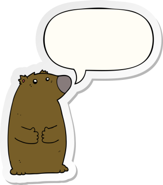 Bir insan tarafından çizilmiş baloncuk çıkartmalı çizgi film ayısı.