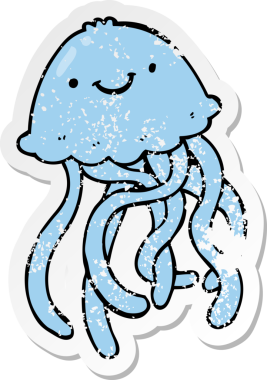 Bir insan tarafından çizilmiş mutlu denizanası çizgi filminin sıkıntılı çıkartması.