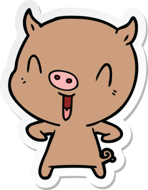 Bir insan tarafından çizilmiş mutlu çizgi film domuzu çıkartması.