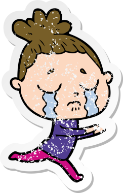 Bir insan tarafından çizilmiş, ağlayan bir karikatür çıkartması.