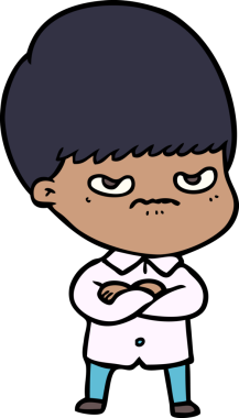 Bir insan tarafından çizilmiş sinirli çizgi film çocuğu.