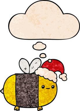 Bir insan tarafından çizilmiş grunge desenli düşünce baloncuklu çizgi film noel arısı.