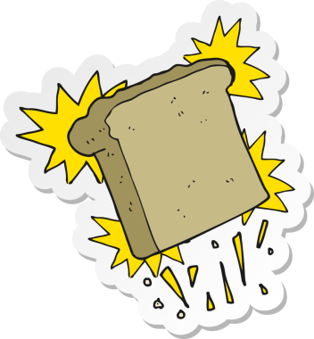 Bir insan tarafından çizilmiş bir karikatür tostunun çıkartması.