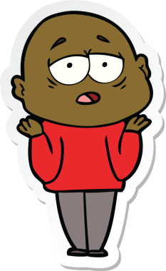 Bir insan tarafından çizilmiş, yorgun, kel bir adamın çıkartması.