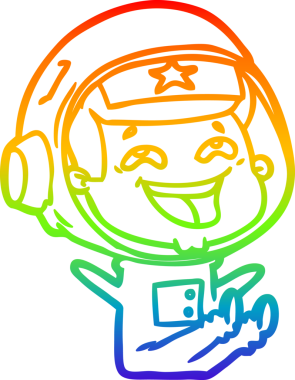 Gökkuşağı gradyan çizgi çizimi Bir insan tarafından çizilmiş gülen astronot