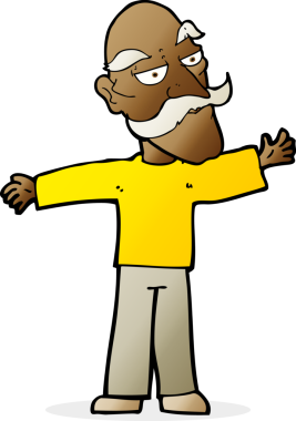 Bir insan tarafından çekilen kollarını açan yaşlı adam çizgi filmi.