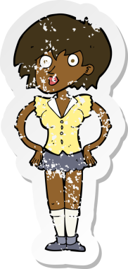 Bir karikatürün gerilimli çıkartması bir insan tarafından çizilmiş kalçasında elleri olan bir kadını şaşırttı.