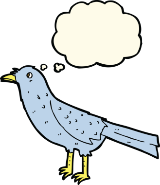 Bir insan tarafından çizilmiş düşünce baloncuklu karga.